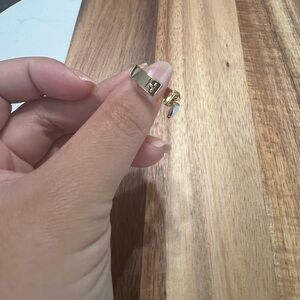 Gold Ring with H Initial and White Charm Detail size 6